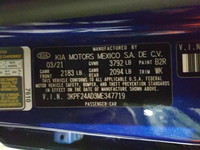 Photo 10 from auction – 2021 KIA FORTE FE with VIN 3KPF24AD3ME347719