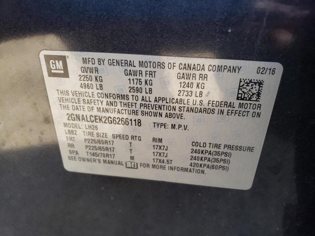 Photo 10 from auction – 2016 CHEVROLET EQUINOX LT with VIN 2GNALCEK2G6266118