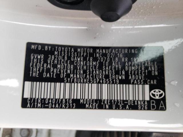 Photo 10 from auction – 2016 TOYOTA COROLLA L with VIN 5YFBURHE5GP465519