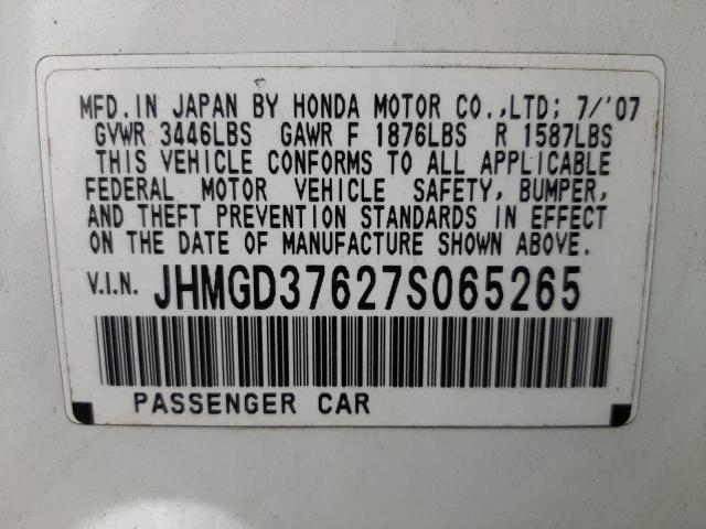 Photo 10 from auction – 2007 HONDA FIT S with VIN JHMGD37627S065265