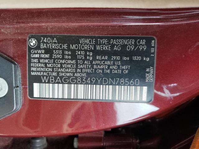 Photo 10 from auction – 2000 BMW 740 I AUTO with VIN WBAGG8349YDN78560