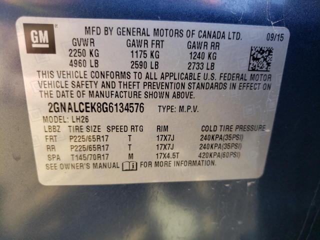 Photo 10 from auction – 2016 CHEVROLET EQUINOX LT with VIN 2GNALCEK8G6134576