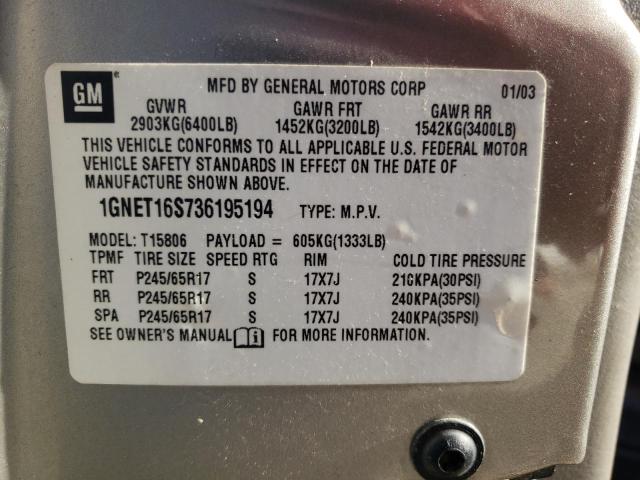 Photo 10 from auction – 2003 CHEVROLET TRAILBLAZE with VIN 1GNET16S736195194