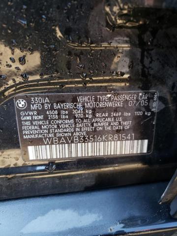 Photo 10 from auction – 2006 BMW 330 I with VIN WBAVB33516KR81541