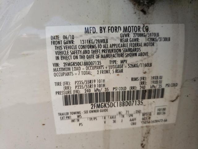 Photo 10 from auction – 2011 FORD FLEX LIMIT with VIN 2FMGK5DC1BBD07135