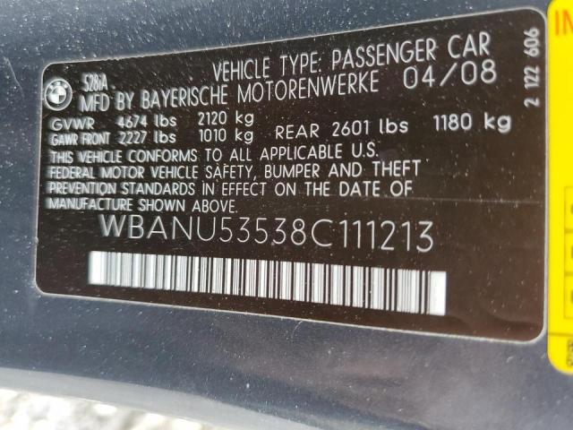 Photo 10 from auction – 2008 BMW 528 I with VIN WBANU53538C111213
