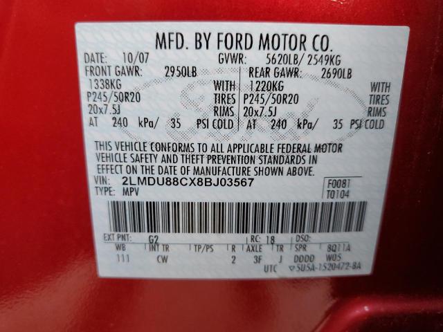 Photo 10 from auction – 2008 LINCOLN MKX with VIN 2LMDU88CX8BJ03567