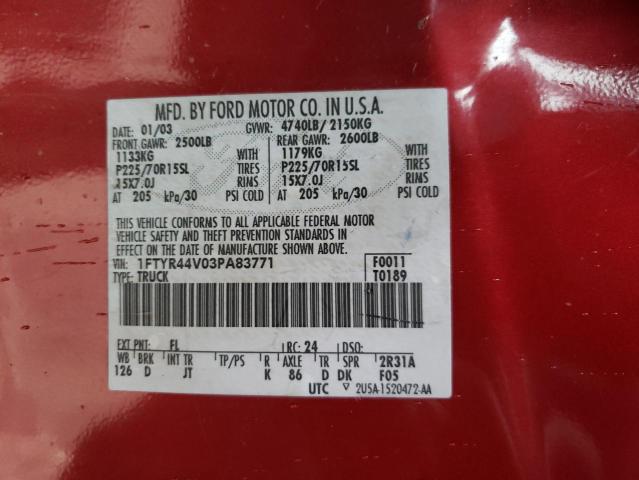 Photo 10 from auction – 2003 FORD RANGER SUP with VIN 1FTYR44V03PA83771