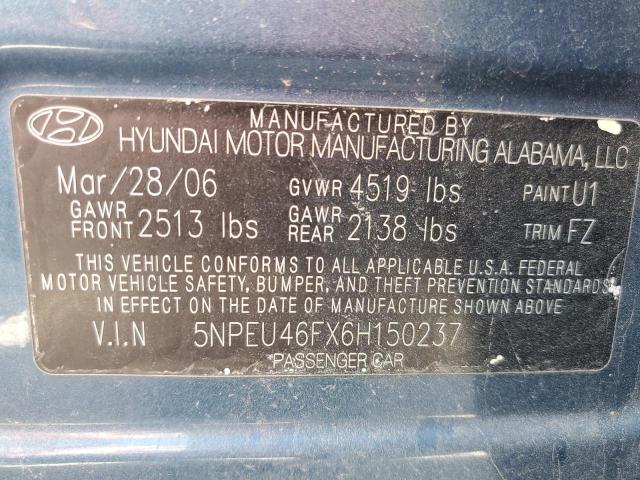 Photo 10 from auction – 2006 HYUNDAI SONATA with VIN 5NPEU46FX6H150237