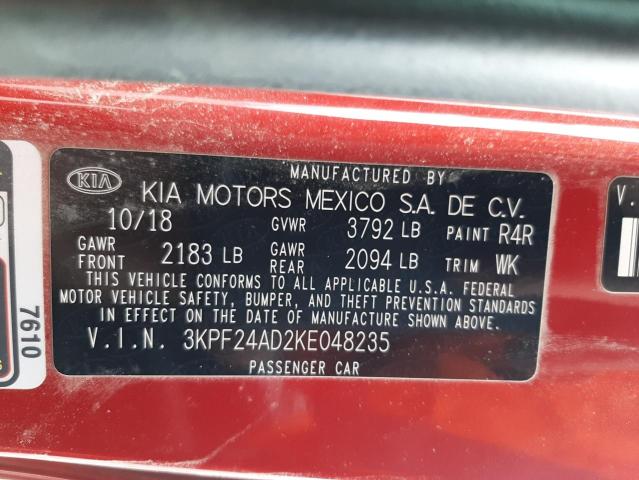 Photo 10 from auction – 2019 KIA FORTE FE with VIN 3KPF24AD2KE048235