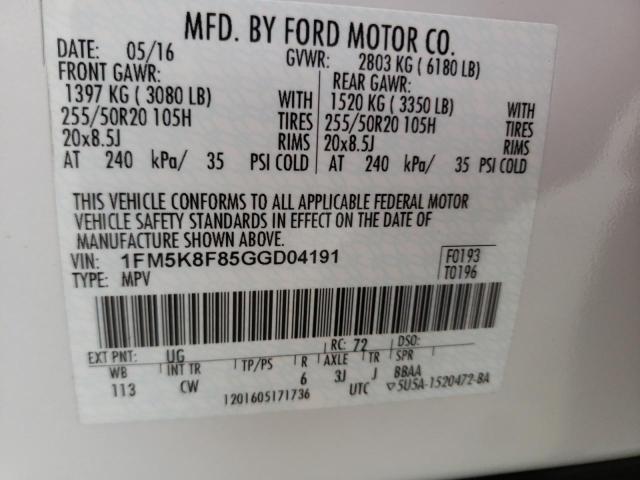 Photo 10 from auction – 2016 FORD EXPLORER L with VIN 1FM5K8F85GGD04191