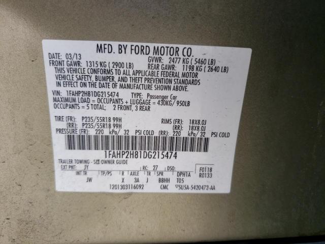 Photo 10 from auction – 2013 FORD TAURUS SEL with VIN 1FAHP2H81DG215474