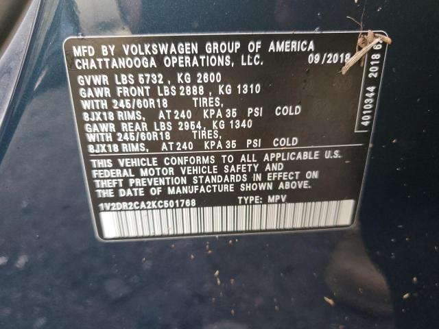 Photo 10 from auction – 2019 VOLKSWAGEN ATLAS SE with VIN 1V2DR2CA2KC501768
