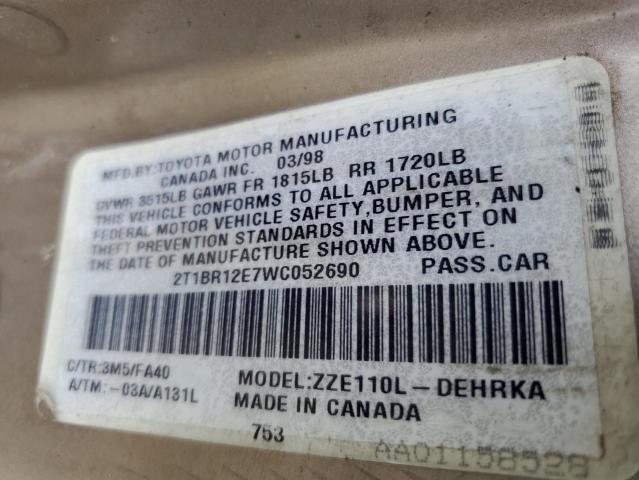 Photo 10 from auction – 1998 TOYOTA COROLLA VE with VIN 2T1BR12E7WC052690