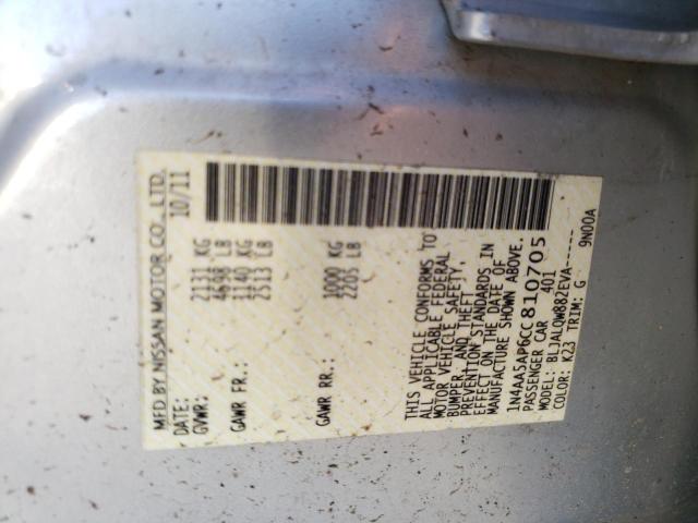 Photo 10 from auction – 2012 NISSAN MAXIMA S with VIN 1N4AA5AP6CC810705