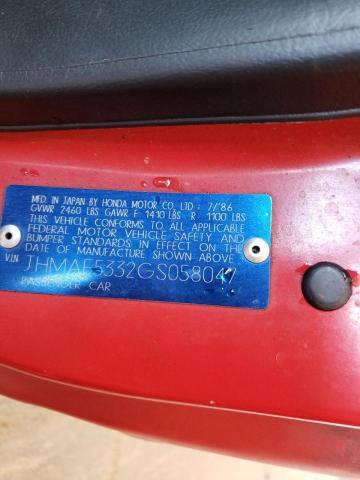 Photo 10 from auction – 1986 HONDA CIVIC with VIN JHMAF5332GS058047