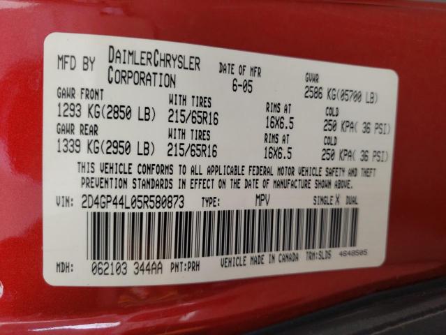 Photo 10 from auction – 2005 DODGE GRAND CARA with VIN 2D4GP44L05R580873