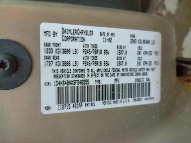Photo 10 from auction – 2003 DODGE DURANGO SL with VIN 1D4HS48NX3F546555