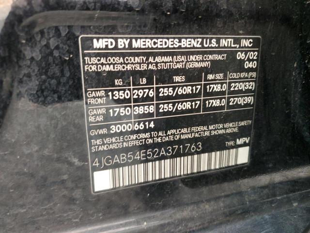 Photo 10 from auction – 2002 MERCEDES-BENZ ML 320 with VIN 4JGAB54E52A371763