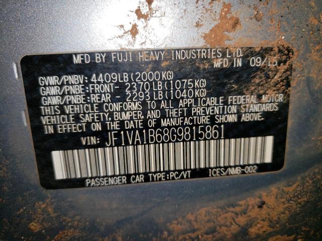 Photo 10 from auction – 2016 SUBARU WRX with VIN JF1VA1B68G9815861