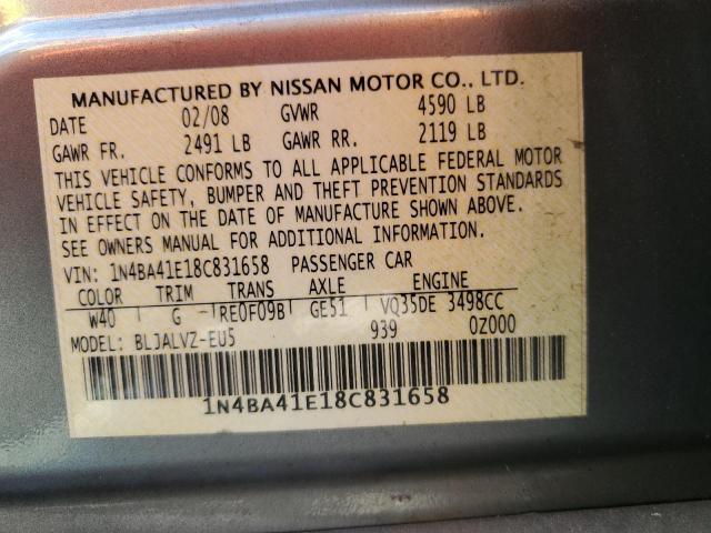 Photo 10 from auction – 2008 NISSAN MAXIMA with VIN 1N4BA41E18C831658