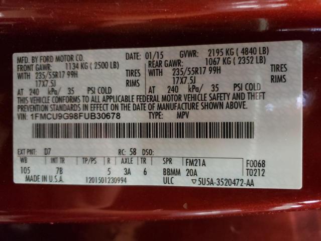 Photo 10 from auction – 2015 FORD ESCAPE SE with VIN 1FMCU9G98FUB30678