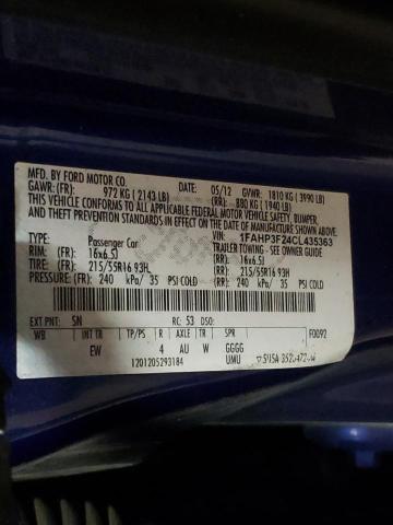 Photo 10 from auction – 2012 FORD FOCUS SE with VIN 1FAHP3F24CL435363