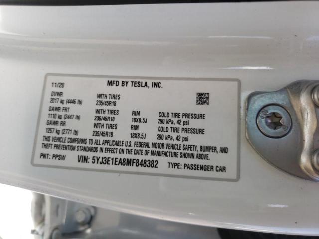 Photo 10 from auction – 2021 TESLA MODEL 3 with VIN 5YJ3E1EA8MF848382
