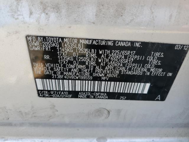 Photo 10 from auction – 2012 TOYOTA RAV4 with VIN 2T3BF4DV8CW199559