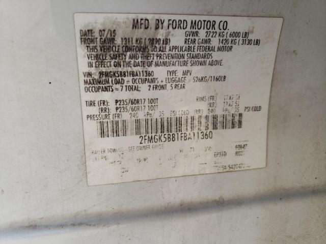 Photo 10 from auction – 2015 FORD FLEX SE with VIN 2FMGK5B81FBA11360