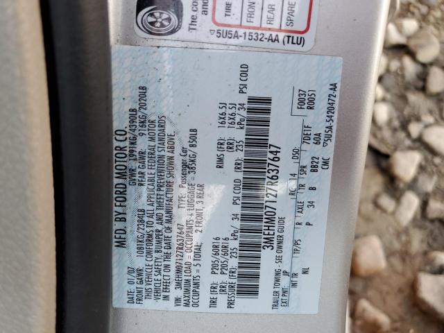 Photo 10 from auction – 2007 MERCURY MILAN with VIN 3MEHM07127R637647
