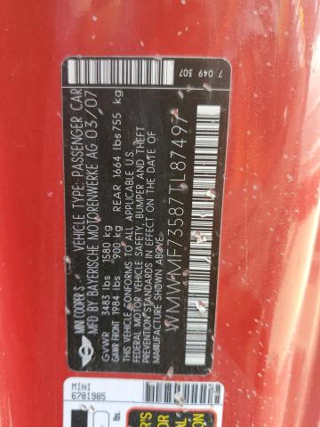 Photo 10 from auction – 2007 MINI COOPER S with VIN WMWMF73587TL87497
