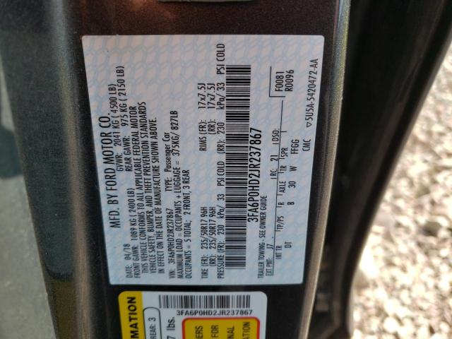Photo 10 from auction – 2018 FORD FUSION SE with VIN 3FA6P0HD2JR237867