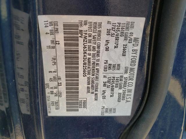 Photo 10 from auction – 2003 FORD EXPLORER X with VIN 1FMZU63K43UB25605