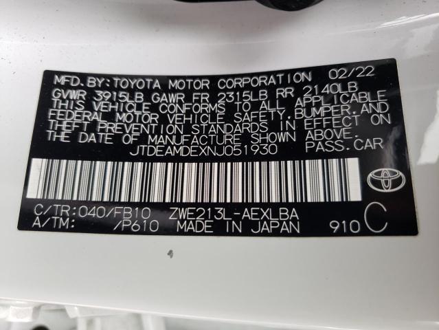 Photo 10 from auction – 2022 TOYOTA COROLLA LE with VIN JTDEAMDEXNJ051930