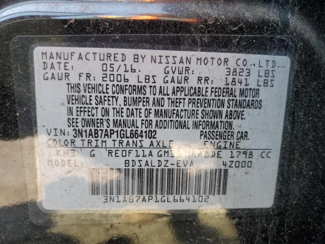 Photo 10 from auction – 2016 NISSAN SENTRA S with VIN 3N1AB7AP1GL664102