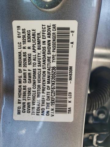 Photo 10 from auction – 2019 HONDA CIVIC LX with VIN 19XFC2F67KE205236
