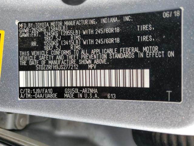 Photo 10 from auction – 2018 TOYOTA HIGHLANDER with VIN 5TDZZRFH9JS277212
