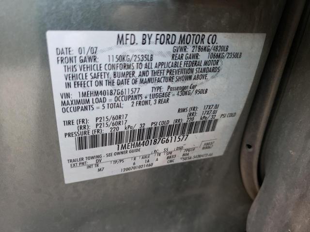 Photo 10 from auction – 2007 MERCURY MONTEGO LU with VIN 1MEHM40187G611577