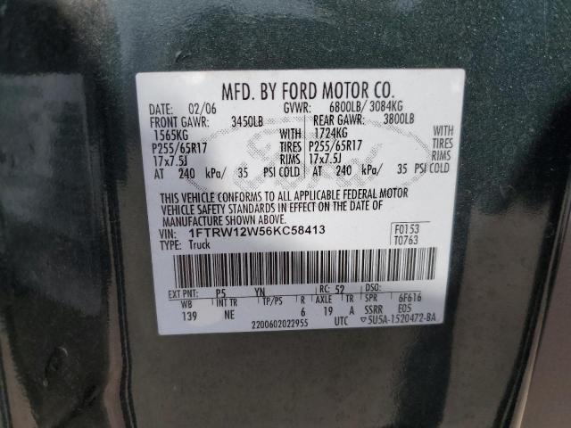 Photo 10 from auction – 2006 FORD F150 SUPER with VIN 1FTRW12W56KC58413