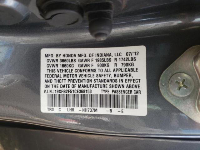 Photo 10 from auction – 2012 HONDA CIVIC LX with VIN 19XFB2F51CE368153