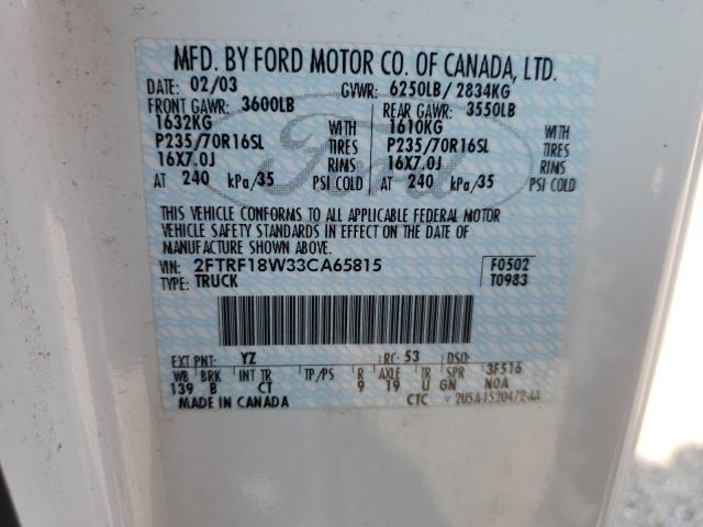 Photo 10 from auction – 2003 FORD F150 with VIN 2FTRF18W33CA65815