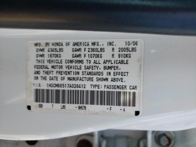 Photo 10 from auction – 2007 HONDA ACCORD EX with VIN 1HGCM66517A026412