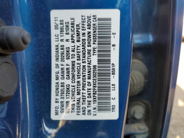 Photo 10 from auction – 2012 HONDA CIVIC EX with VIN 19XFB2F8XCE302596