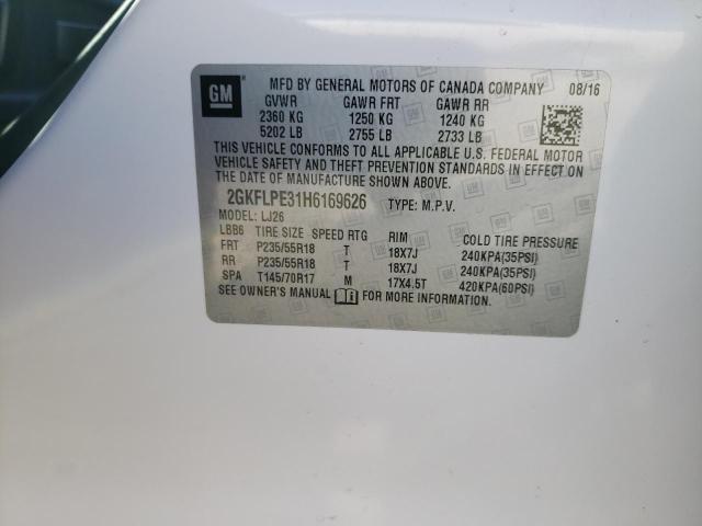 Photo 10 from auction – 2017 GMC TERRAIN SL with VIN 2GKFLPE31H6169626