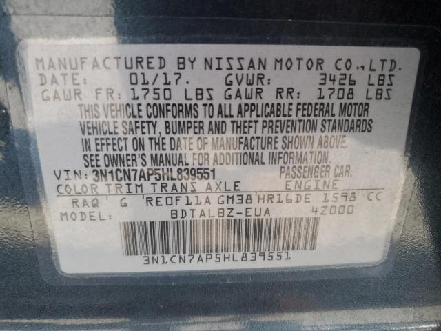 Photo 10 from auction – 2017 NISSAN VERSA S with VIN 3N1CN7AP5HL839551