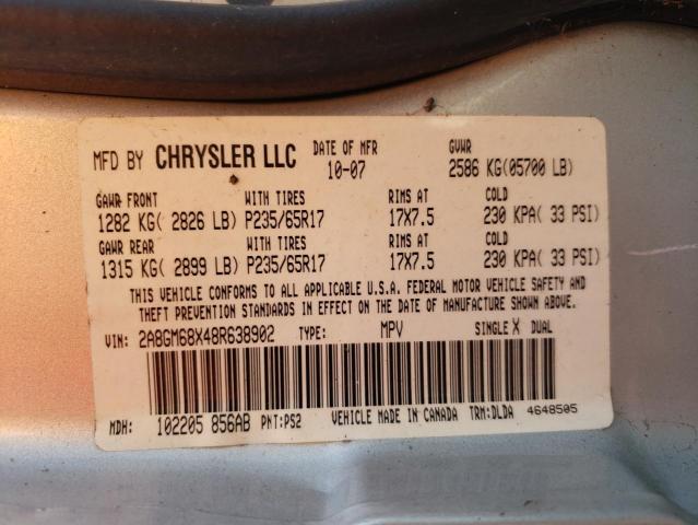 Photo 10 from auction – 2008 CHRYSLER PACIFICA T with VIN 2A8GM68X48R638902