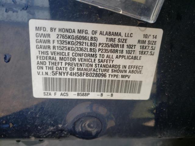 Photo 10 from auction – 2015 HONDA PILOT EXL with VIN 5FNYF4H58FB028096