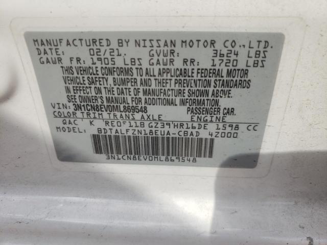 Photo 10 from auction – 2021 NISSAN VERSA SV with VIN 3N1CN8EV0ML869548