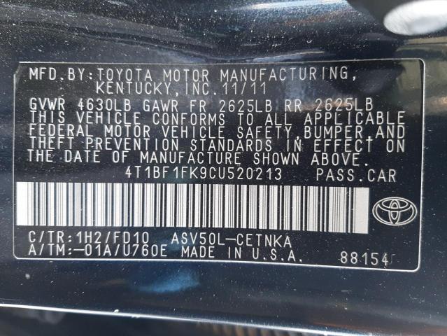 Photo 10 from auction – 2012 TOYOTA CAMRY BASE with VIN 4T1BF1FK9CU520213